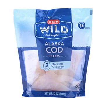 H-E-B Wild Caught Frozen Alaska Cod Fillets, 12 oz
