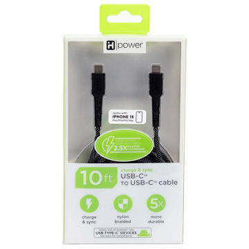 iHome USB-C to USB-C Charging Cable - Black, 10'