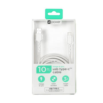 iHome USB-C to USB-A Charging Cable - White, 10'