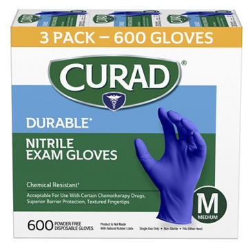 Curad Durable Nitrile Exam Gloves -  Medium, 600 ct