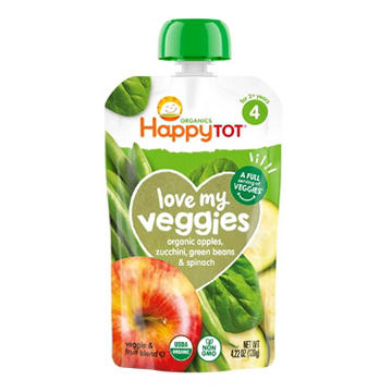 Happy Tot Organics Love My Veggies Pouch - Apple, Zucchini, Green Beans & Spinach, 4.22 oz
