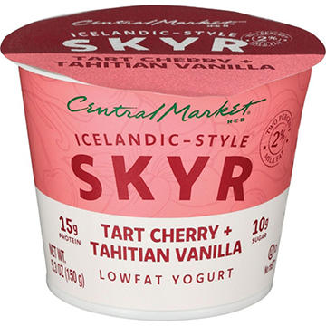 Central Market 15g Protein Icelandic Style Skyr Low Fat Yogurt - Tart Cherry & Tahitian Vanilla, 5.3 oz