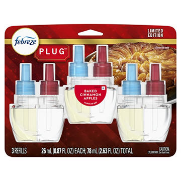 Febreze Odor-Fighting Fade Defy PLUG Air Freshener Oil Refill - Baked Cinnamon Apples, 3 ct