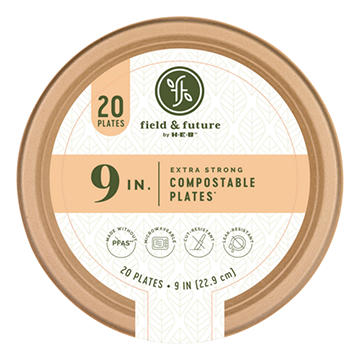 Field & Future by H-E-B Extra Strong Compostable Paper Plates, 9 in, 20 ct