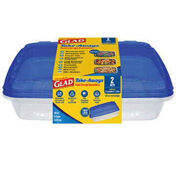 Glad Take-Aways Rectangle Food Storage Containers, 2 pk, 48 oz
