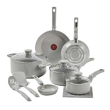 T-fal Essentials Ceramic Cookware Set - Grey, 12 pc