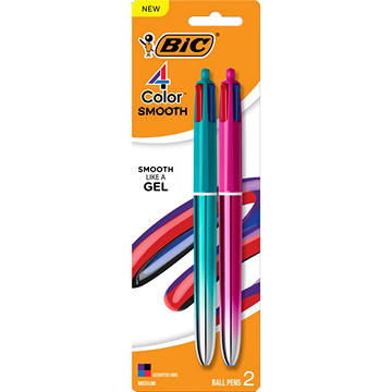 BIC 4 Color Smooth Medium Ball Pens - Assorted Ink, 2 pk