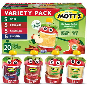 Mott's No Sugar Added Applesauce Variety Pack 20 pk Pouches, 3.2 oz