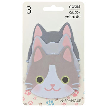 Merangue Cat Shaped Sticky Notes, 3 pk