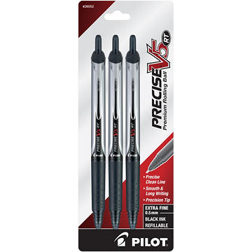 Pilot Precise V5 RT 0.5mm Rolling Ball Pens - Black Ink, 3 pk