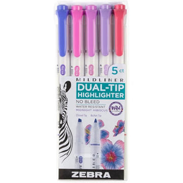 Zebra Mild Liner Dual-Tip Highlighters - Assorted Midnight Hibiscus Ink, 5 pk