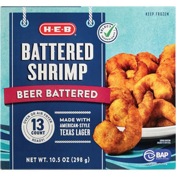 H-E-B Frozen Beer Battered Shrimp, 10.5 oz