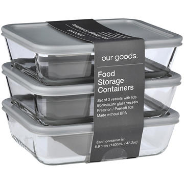 our goods Rectangle Borosilicate Glass Food Storage Container, 6 pc