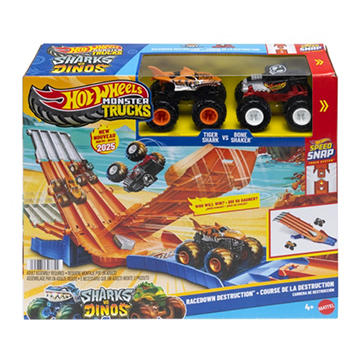 Hot Wheels Monster Trucks Sharks vs Dinos Racedown Destruction Playset