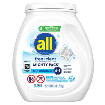 all Free & Clear Mighty Laundry Detergent Pacs, 80 ct