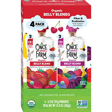 Once Upon A Farm Organic Belly Blends - Red Berries, Cherries, Sweet Potato & Banana Berry, 3.2 oz, 4 pk