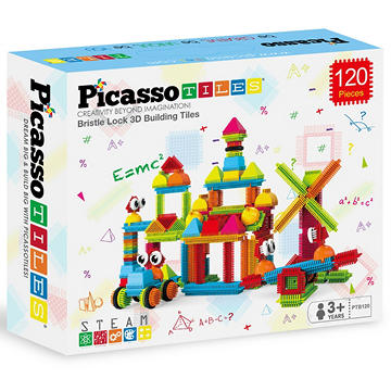 Picasso Tiles Bristle Lock 3D Building Tiles, 120 pc