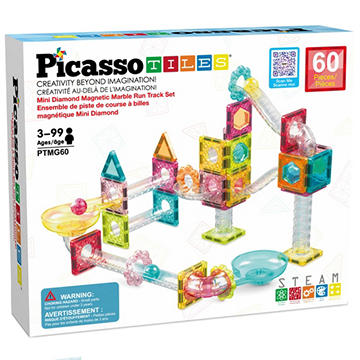 Picasso Tiles Mini Diamond Magnetic Marble Run Track Set, 60 pc