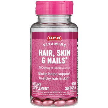 H-E-B Biotin Hair Skin & Nails Softgels, 120 ct