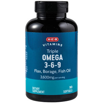 H-E-B Vitamins Triple Omega 3-6-9 3600 mg Flax, Fish & Borage Soft Gels, 90 ct
