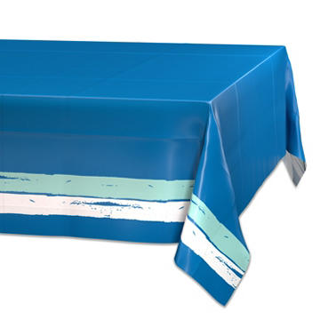 American Greetings Blue with Brush Stroke Plastic Table Cover, 84" x 54"