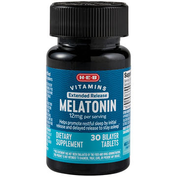 H-E-B Vitamins Melatonin 12mg Bilayer Time-Release Tablets, 30 ct
