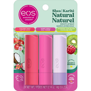 eos Natural Shea Lip Balm Pack - Coconut, Honey, Raspberry, 3 ct