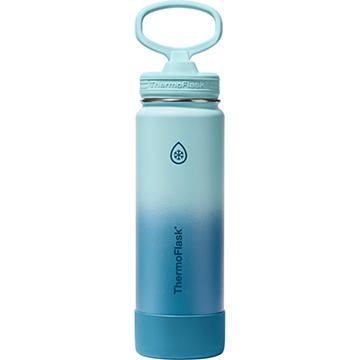 ThermoFlask Stainless Steel Straw Bottle - Ocean Waves Blue, 24 oz