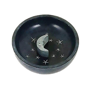 Gonesh Gray Moon Round Stone Incense Burner