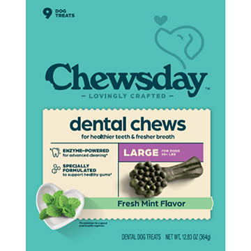 Chewsday Dental Dog Chews Large - Fresh Mint, 9 ct