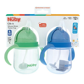 Nuby Clik-It Silicone Straw Trainer 8 oz Cup, 2 ct