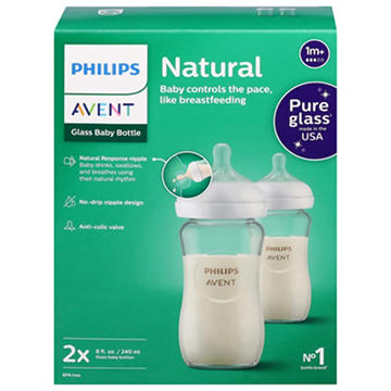 Avent Natural 8 oz Glass Baby Bottles for 1+ Months, 2 ct