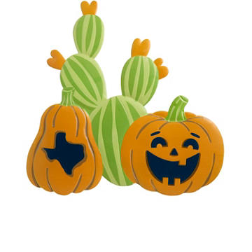 Destination Holiday Halloween Pumpkins & Prickly Pear Cactus Yard Stake