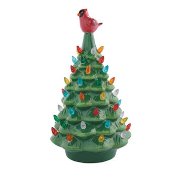Destination Holiday Retro Inspired Light Up Ceramic Christmas Tree, 11.9"
