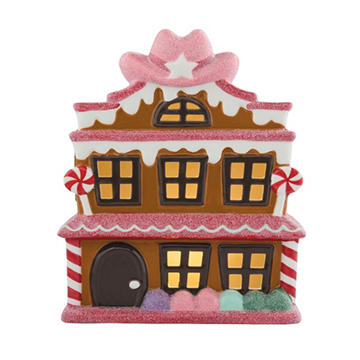 Destination Holiday Light Up Ceramic Texas Gingerbread House, 8" x 3" x 9.5"
