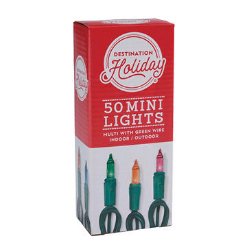 Destination Holiday String of Indoor/Outdoor Multi Color Christmas Lights - Green Wire, 50 ct