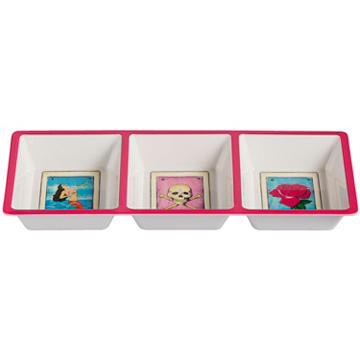 Loteria Don Clemente Triple Section Melamine Serving Tray, 6" x 15"