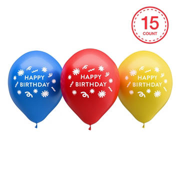 American Greetings 15 pk Happy Birthday Round Latex Balloons - Blue, Red & Yellow, 12"