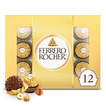 Ferrero Rocher Gourmet Hazelnut Milk Chocolate Gift Box, 12 pc