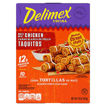 Delimex 12g Protein White Meat Chicken Corn Taquitos