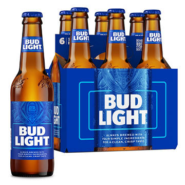 Bud Light American Lager Beer Bottles, 6 pack