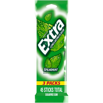 Extra Spearmint Sugar Free Chewing Gum, 3 pk