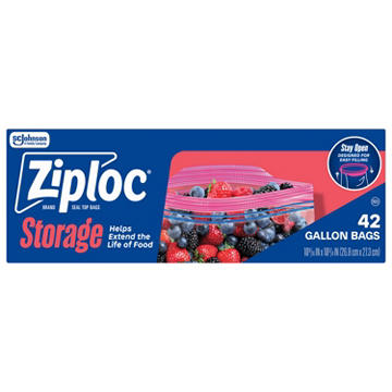 Ziploc Gallon Storage Bags, Stay Open Design
