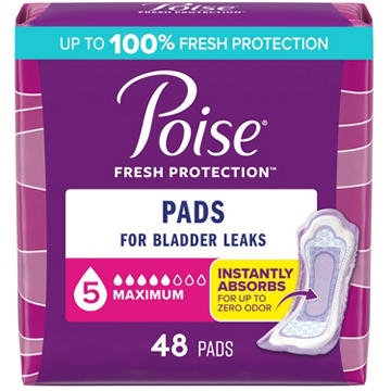 Poise Incontinence Pads, Maximum Absorbency, Regular Length