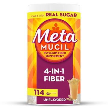 Metamucil Psyllium Husk Powder, 4-in-1 Daily Fiber Supplement with Real Sugar, Original Coarse Texture, Unflavored