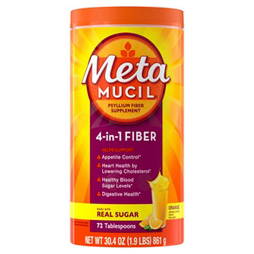 Metamucil 4-in-1 Psyllium Husk Fiber Supplement, Real Sugar, Daily Fiber Powder for Digestive Health, Orange Flavor
