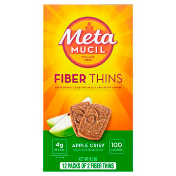 Metamucil Fiber Thins, Plant-Based Psyllium Husk Fiber Snack for Digestive Health, Apple Crisp