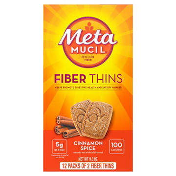 Metamucil Fiber Thins, Plant-Based Psyllium Husk Fiber Snack for Digestive Health, Cinnamon Spice