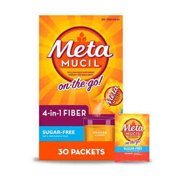 Metamucil On-the-Go Fiber Packets for Digestive Health & Regularity, Sugar-Free, 4-in-1 Psyllium Husk Fiber Supplement, Orange Flavor