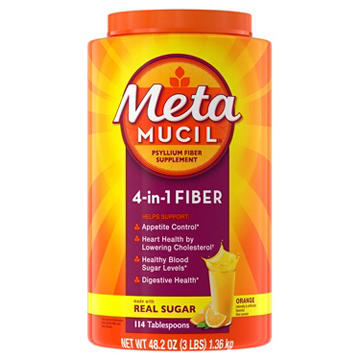 Metamucil 4-in-1 Psyllium Husk Fiber Supplement, Real Sugar, Plant-Based, Daily Fiber Powder for Digestive Health, Orange Flavor
